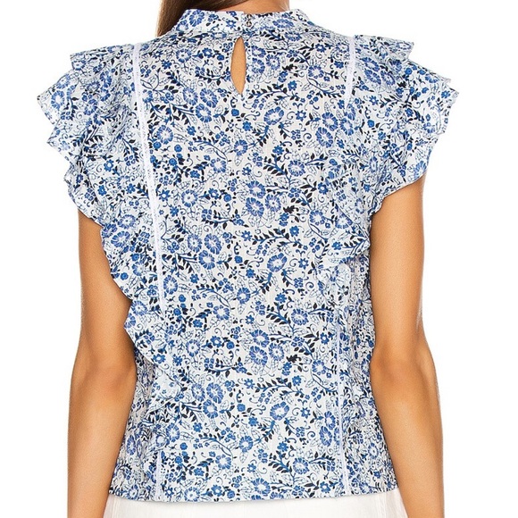 Veronica Beard Sol Floral Ruffle High Neck Blouse - Picture 5 of 9